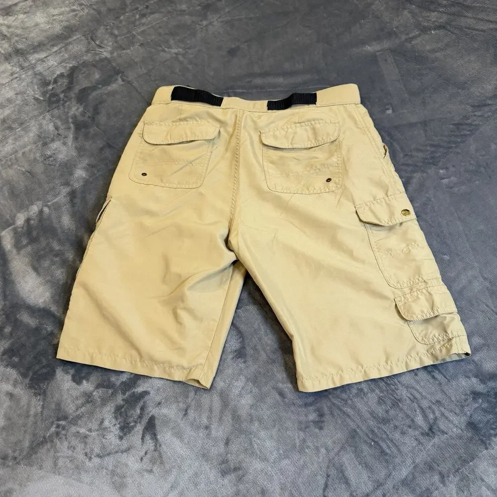 Denali Mens Performance Cargo Shorts Sz 32 Tan Beige Belted Hiking Trail Gorp